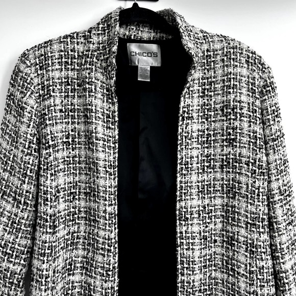 Chico's Tweed Blazer Gray White Black Textured Jacket Wool Blend Size Small - Picture 6 of 13